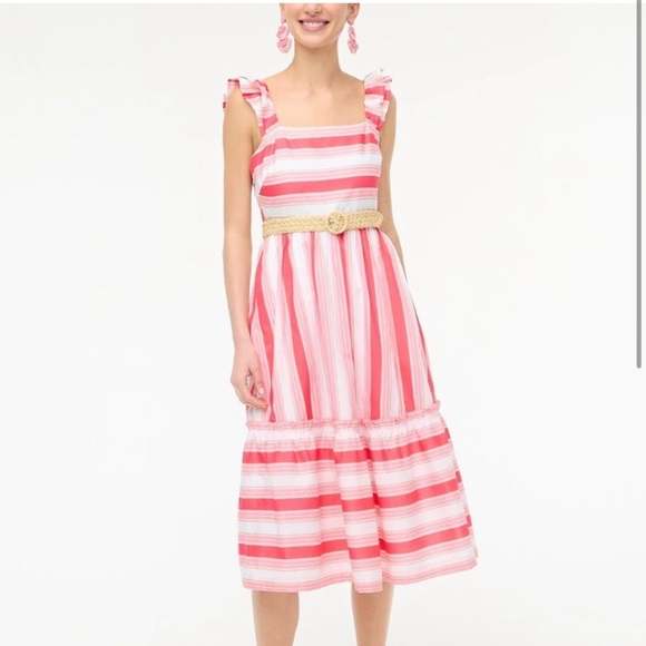 JCrew Factory Square Neck Ruffle Trim 100% Cotton Midi Dress Sz 12 NEW Lined - Picture 2 of 4